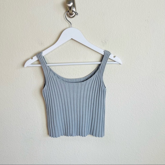 Urban Outfitters Dusty Blue Knit Ribbed Crop Tank Top - Picture 4 of 6